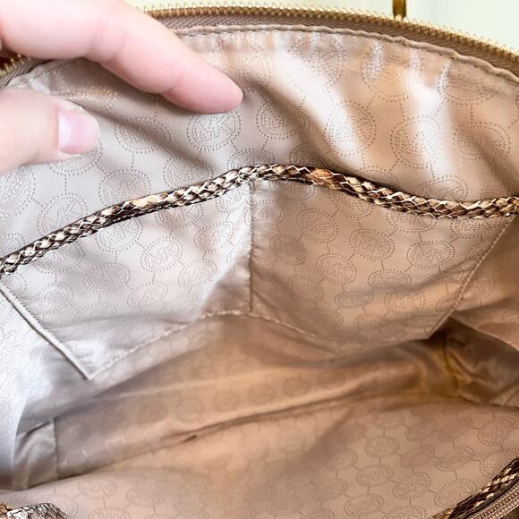 Michael Kors Embossed Leather Snakeskin Python Print Riley Satchel Hand Bag - Picture 4 of 13